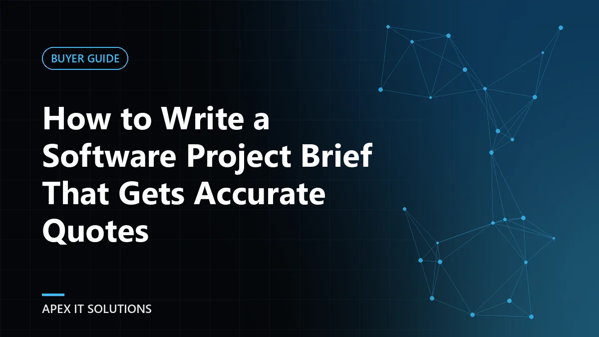 Software project brief with requirements, wireframes and timeline laid out on a desk